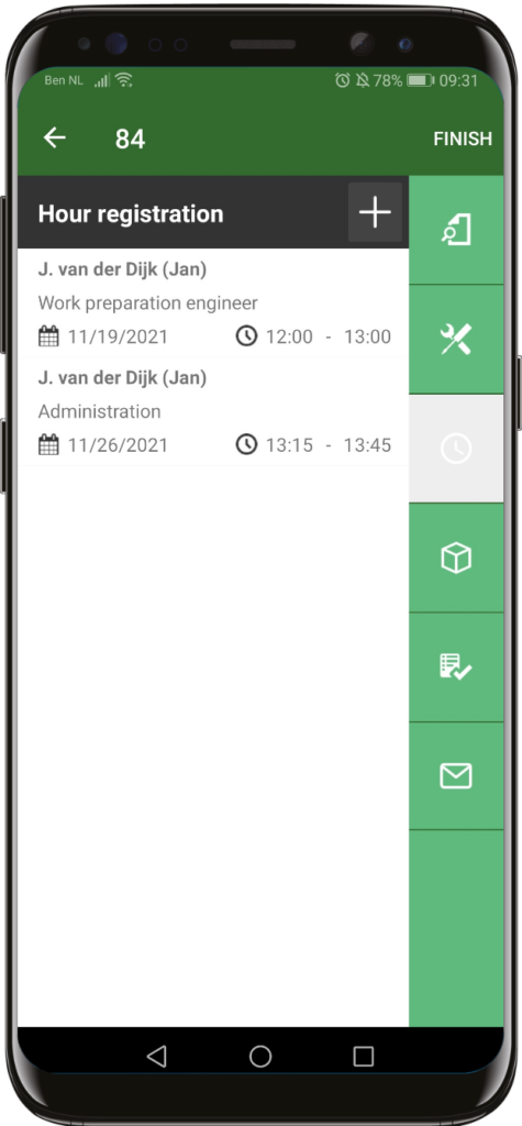 Work order App time registration
